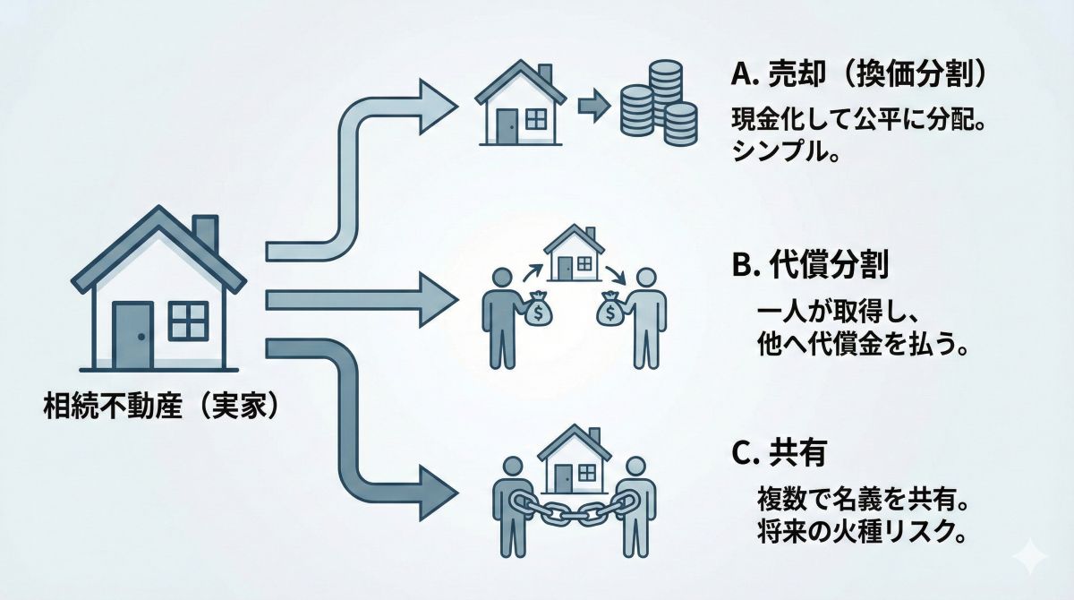 相続不動産の遺産分割について話し合う家族のイメージ
