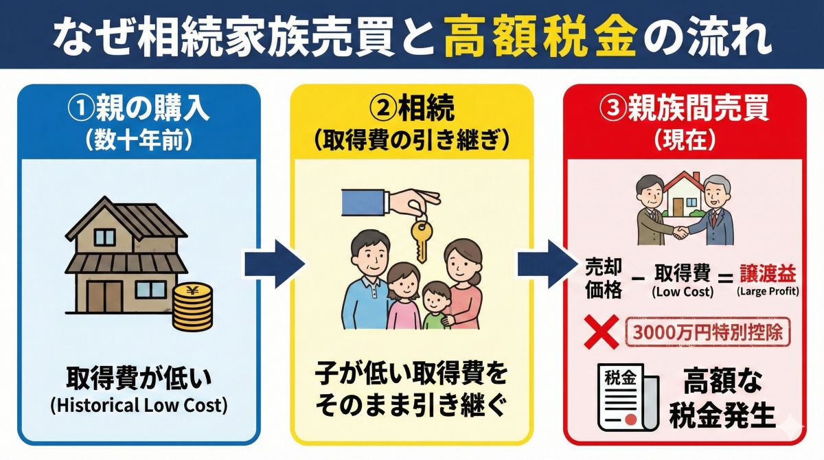 親族間での不動産売買と税制をイメージしたイラスト