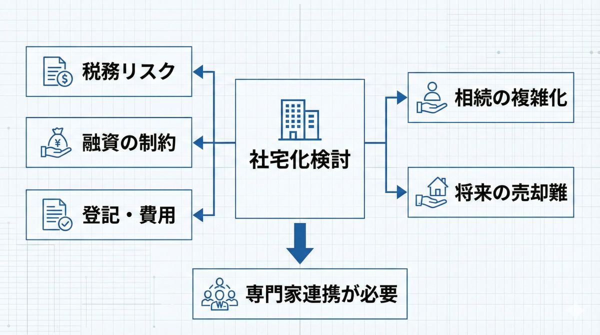 相続不動産とマイクロ法人の社宅化をイメージした住宅と書類のイラスト