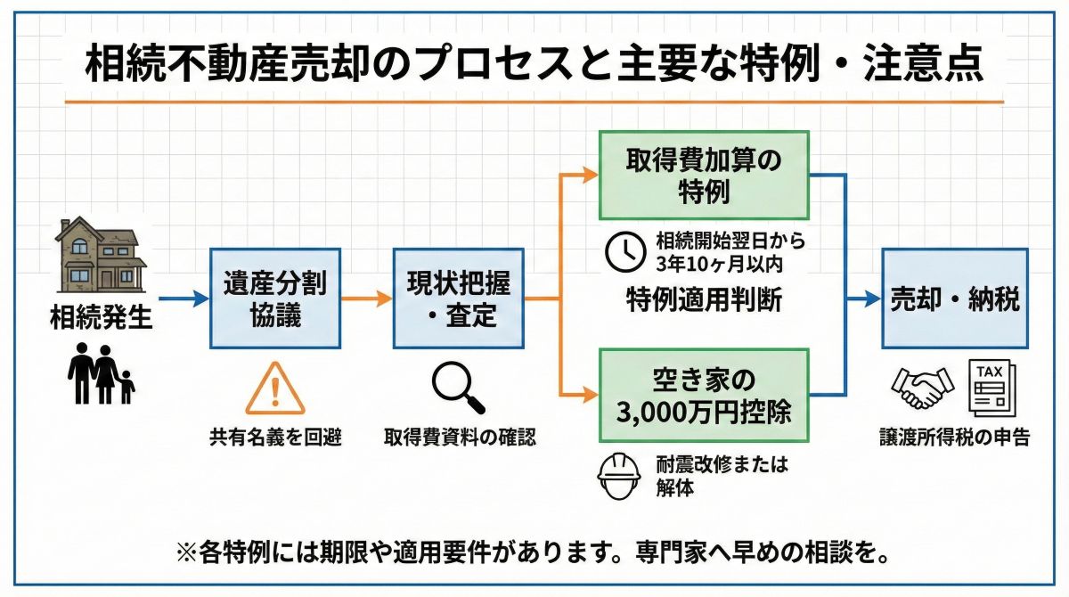 相続した不動産の売却を検討するイメージ