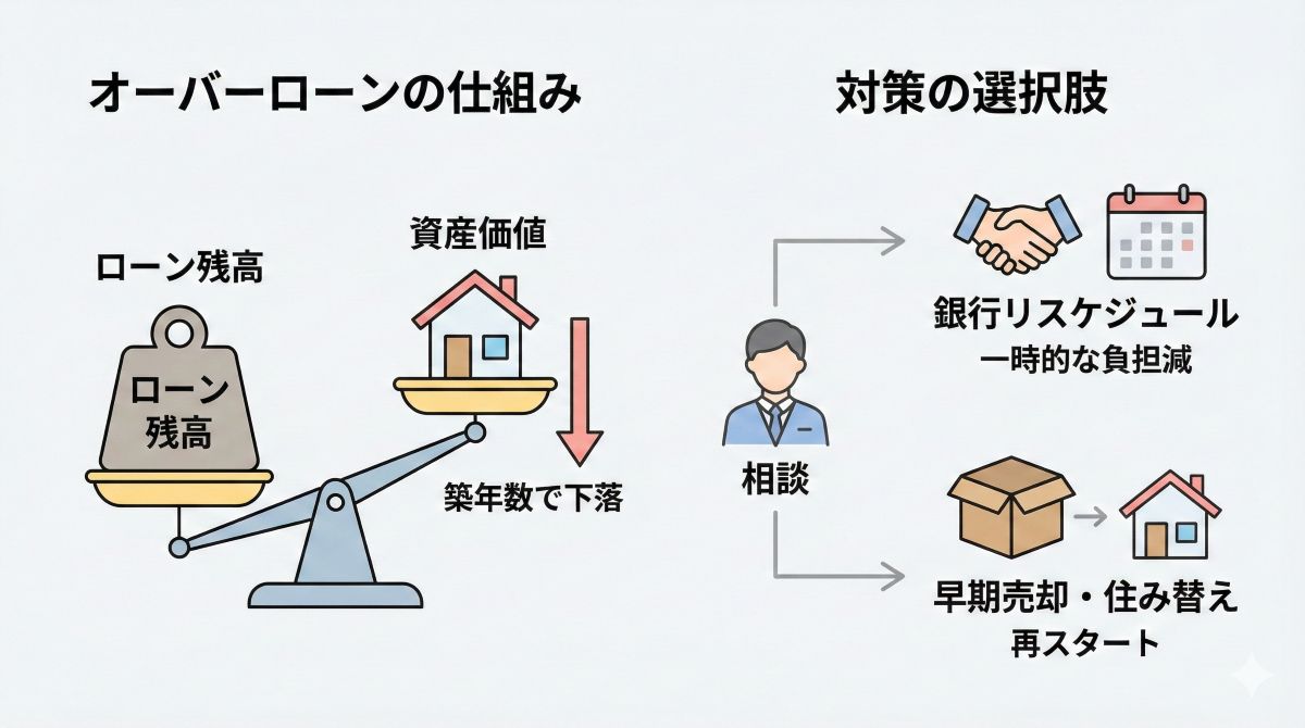住宅ローンの返済や将来の住まいに不安を感じるイメージ