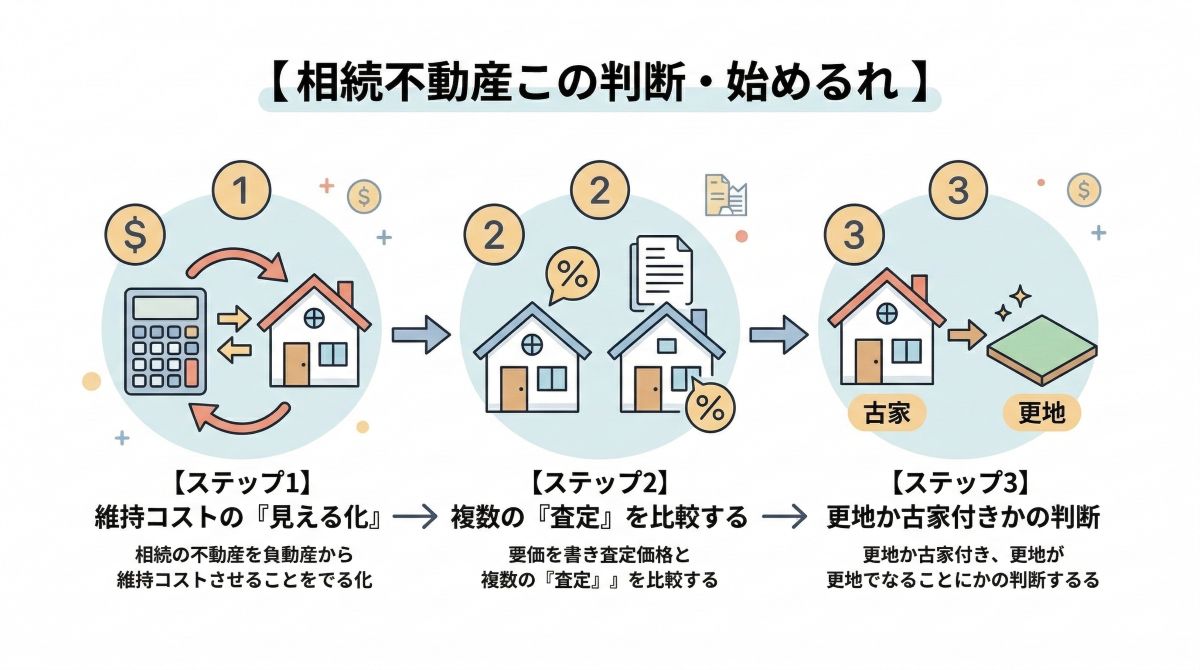相続した古い実家と管理が必要な空き家のイメージ